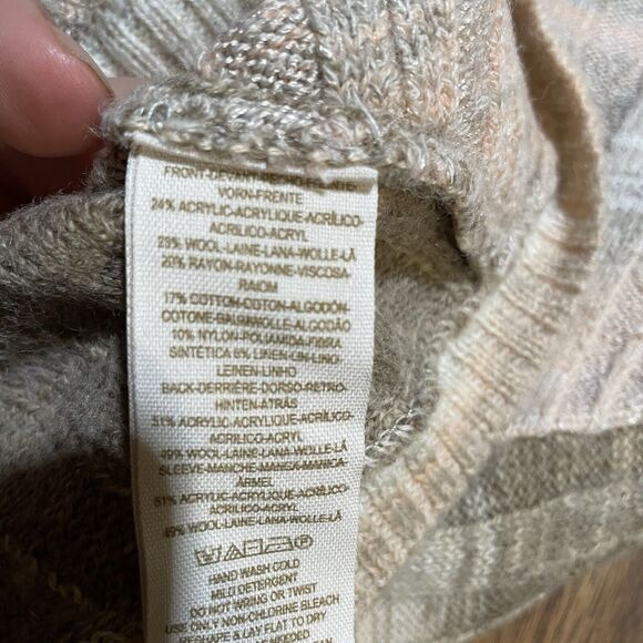 Free People Sweater Wool Blend Pink Coral Beige Stripes Woman’s Medium - Picture 6 of 7